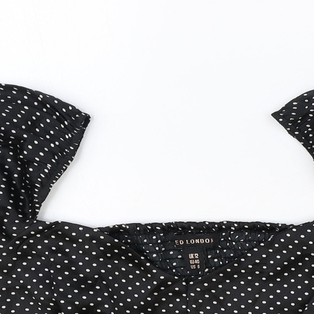 QED London Womens Black Polka Dot Polyester Cropped Blouse Size 12 Sweetheart
