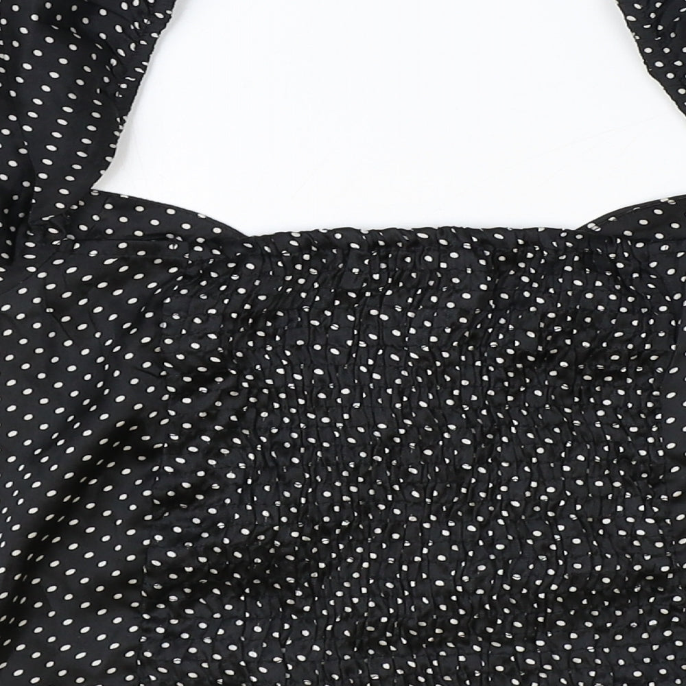 QED London Womens Black Polka Dot Polyester Cropped Blouse Size 12 Sweetheart