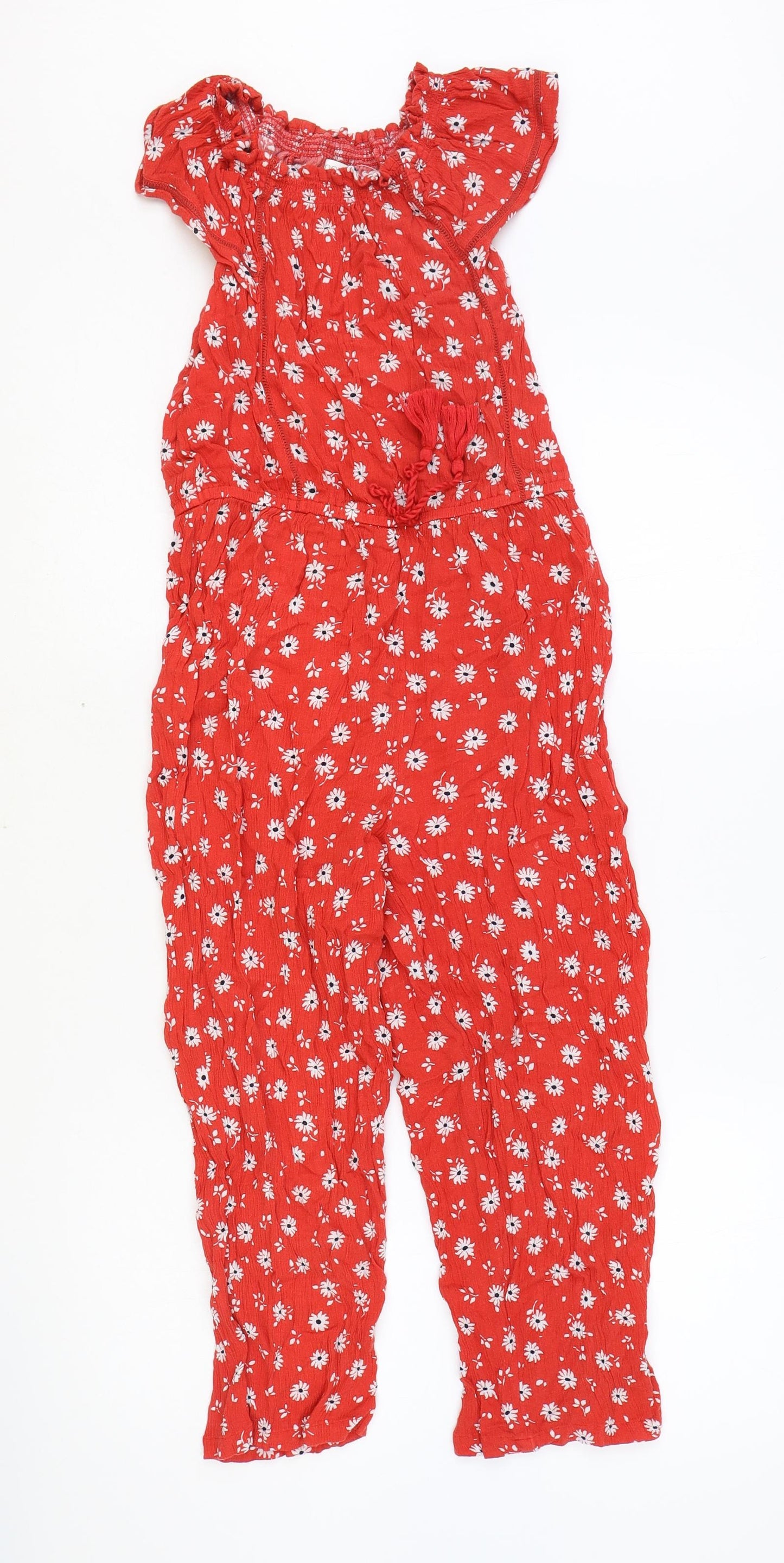 NEXT Girls Red Floral Viscose Jumpsuit One-Piece Size 11 Years Pullover