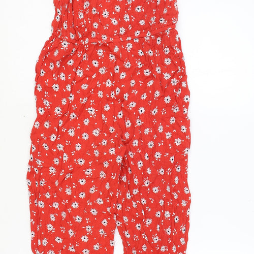 NEXT Girls Red Floral Viscose Jumpsuit One-Piece Size 11 Years Pullover