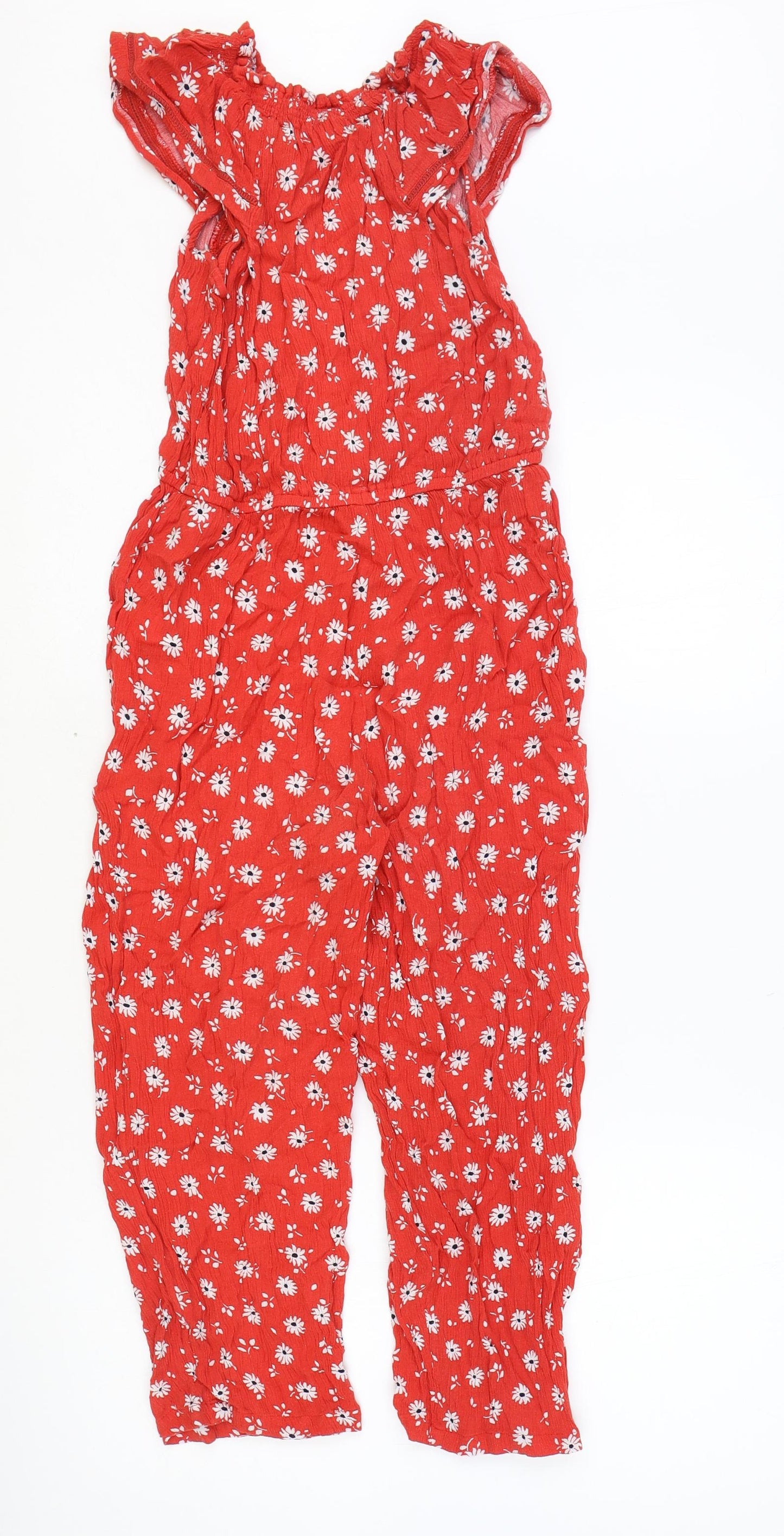 NEXT Girls Red Floral Viscose Jumpsuit One-Piece Size 11 Years Pullover