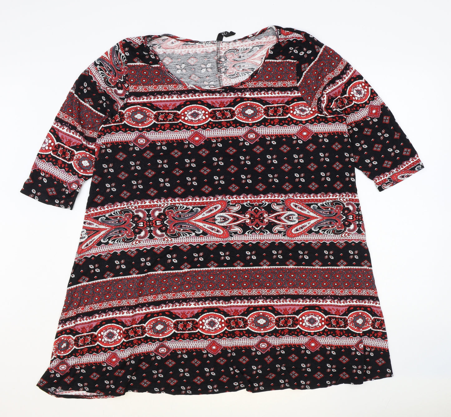 Preworn Womens Red Geometric Viscose Basic T-Shirt Size 22 Round Neck - Size 22/24