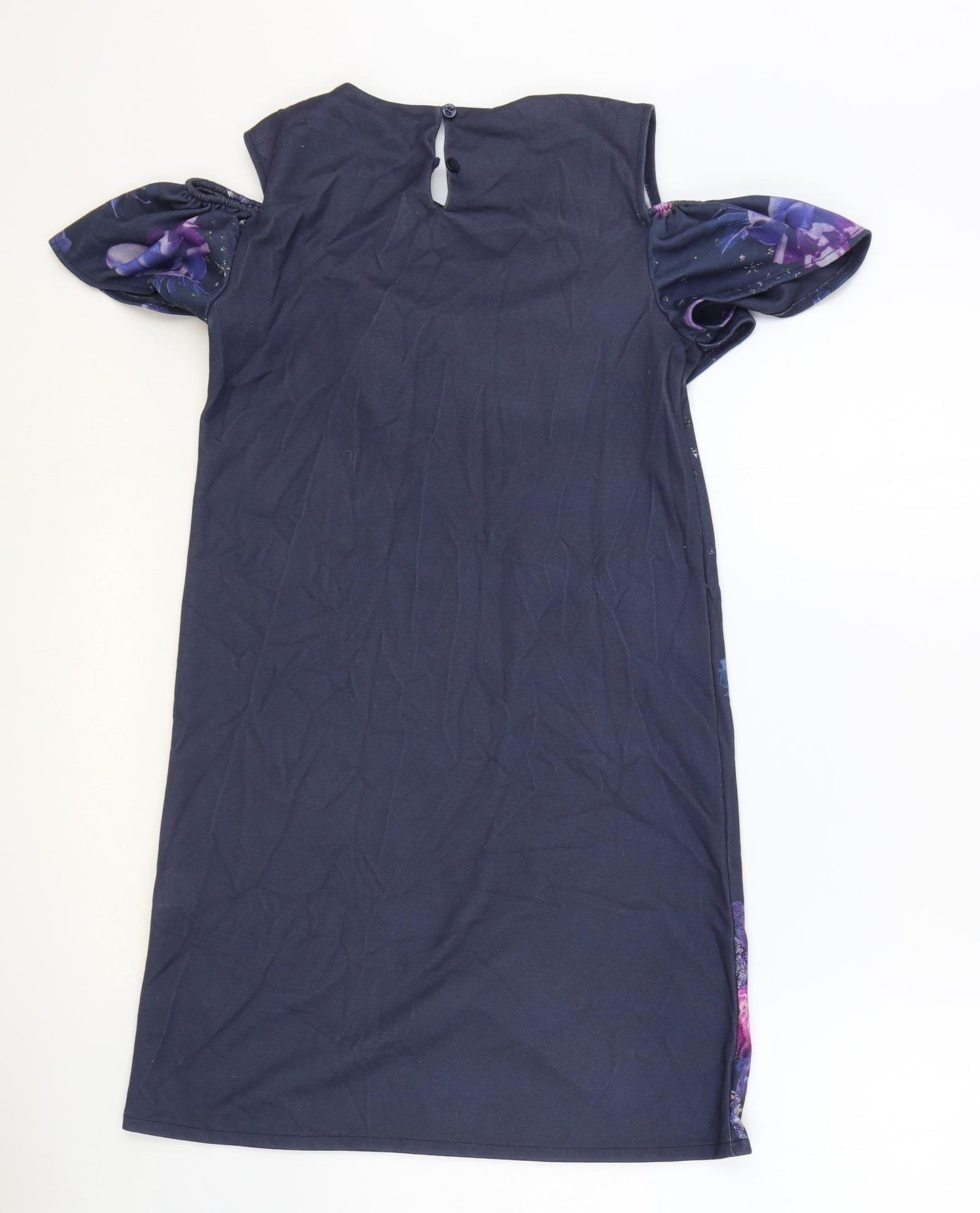NEXT Girls Blue Floral Polyester A-Line Size 12 Years Round Neck Pullover - Cold Shoulder