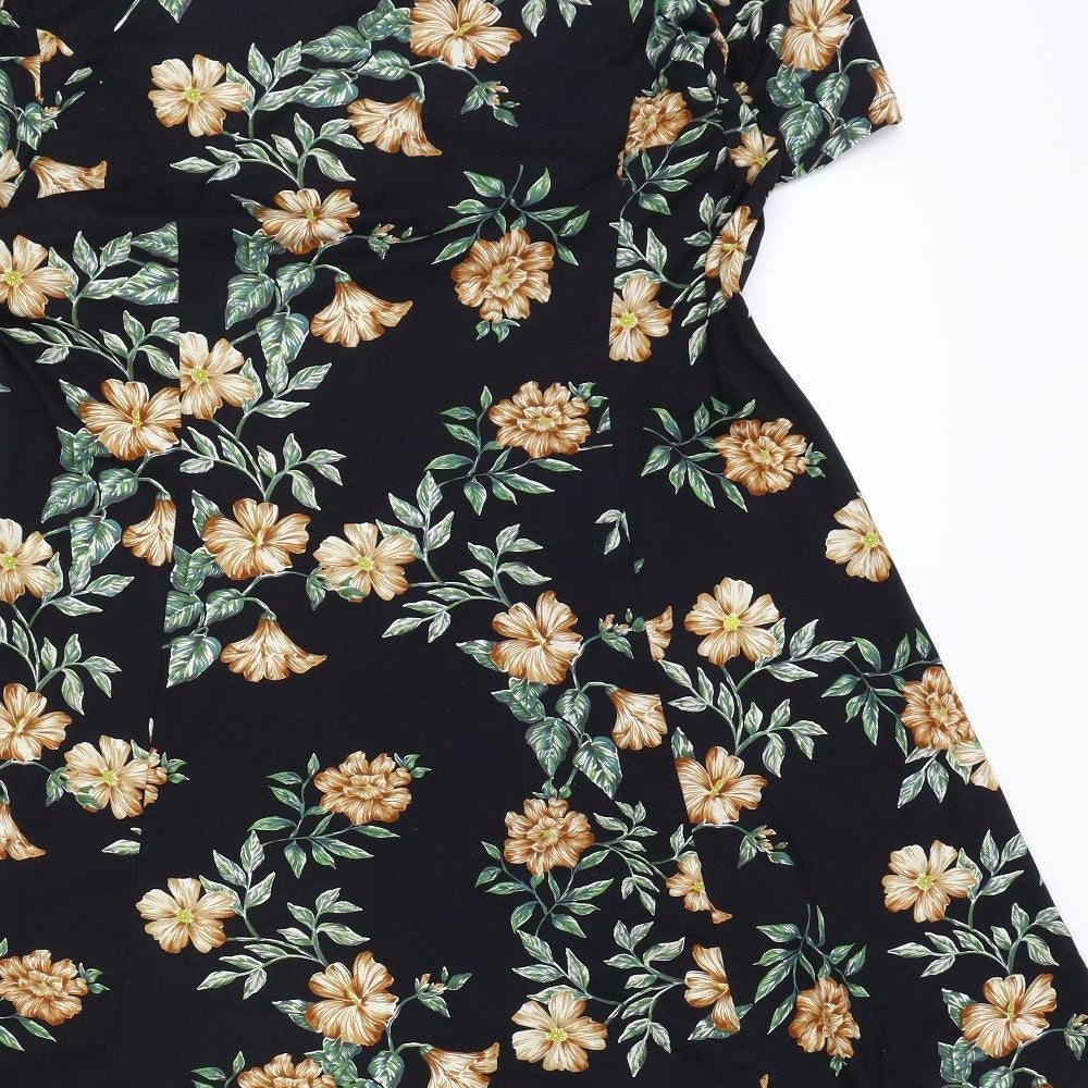 Primark Womens Black Floral Polyester Skater Dress Size 20 Boat Neck Pullover