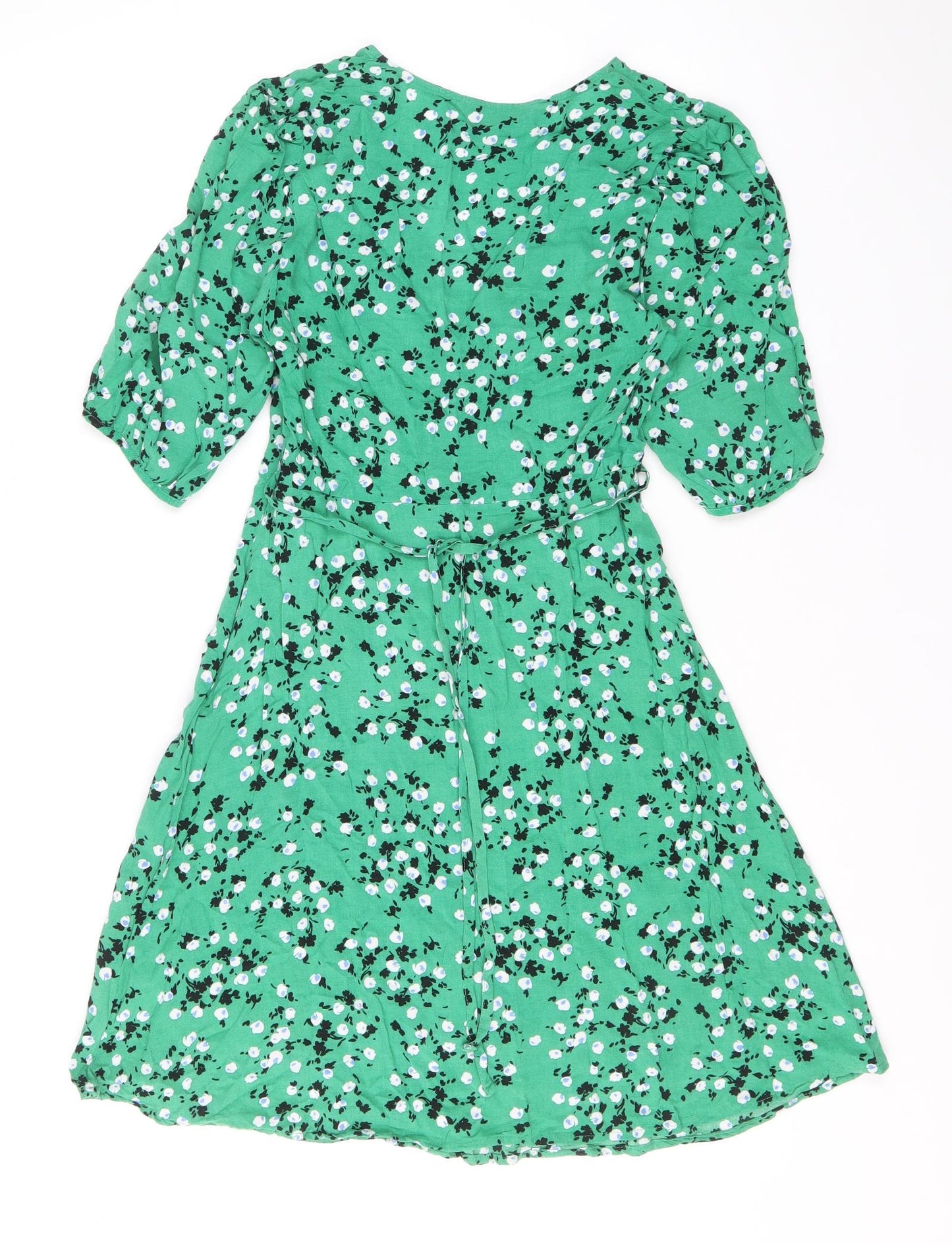 New Look Womens Green Geometric Viscose A-Line Size 14 V-Neck Pullover