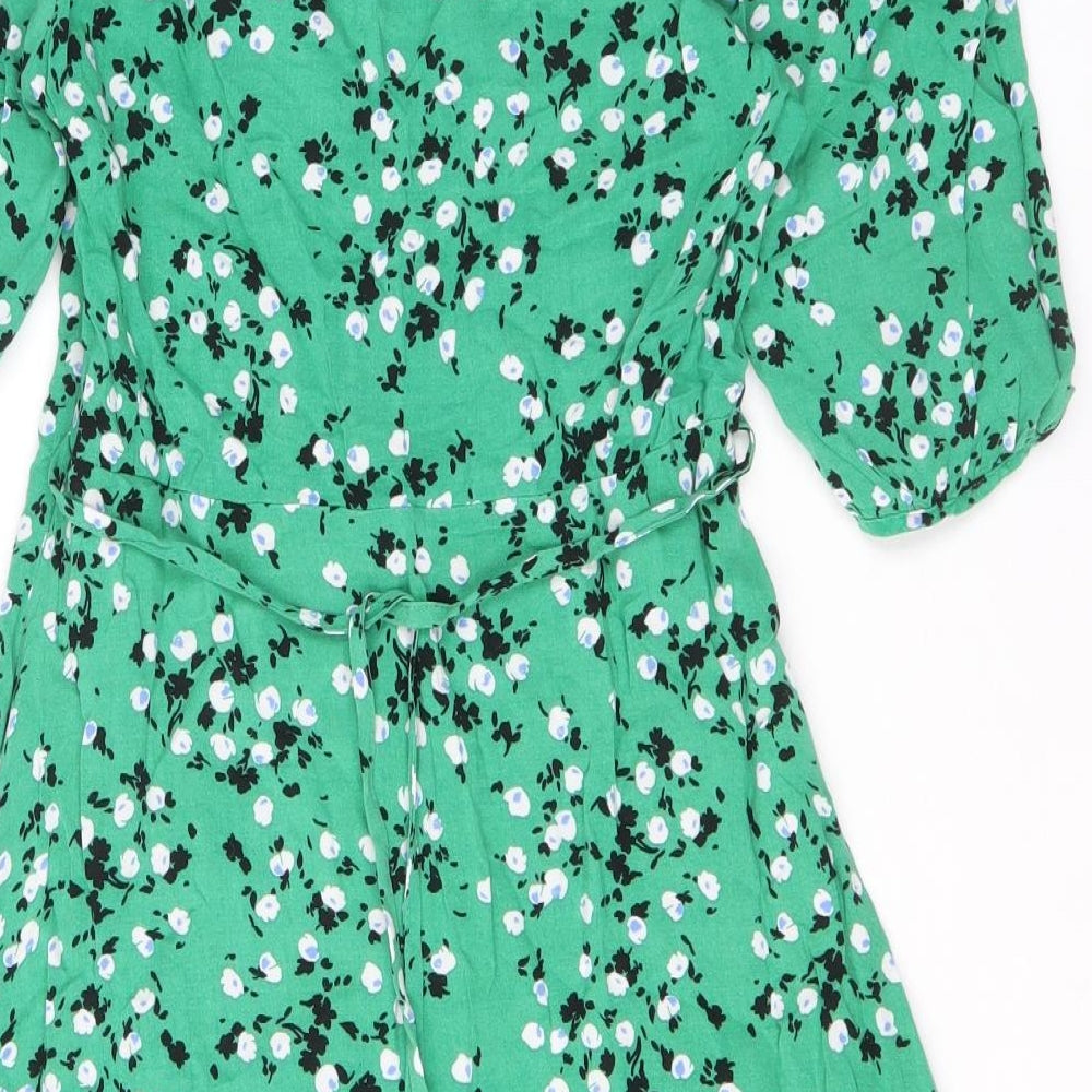 New Look Womens Green Geometric Viscose A-Line Size 14 V-Neck Pullover
