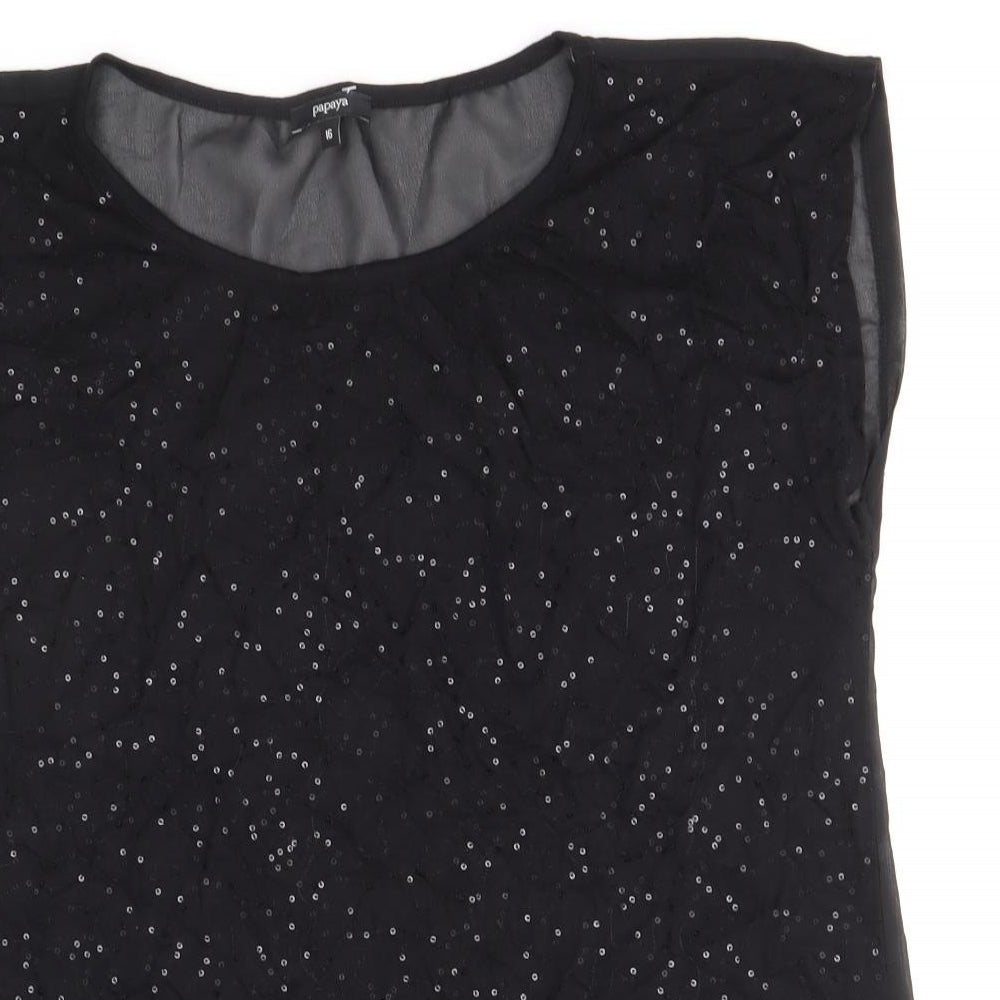 Papaya Womens Black Polyester Basic T-Shirt Size 16 Round Neck