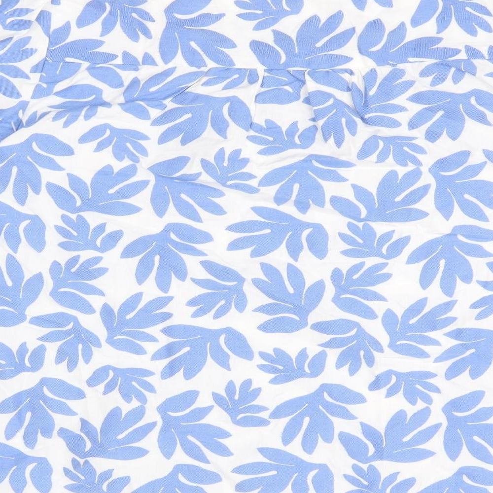 Marks and Spencer Womens Blue Geometric Cotton Basic Blouse Size 16 V-Neck - Leaf Print