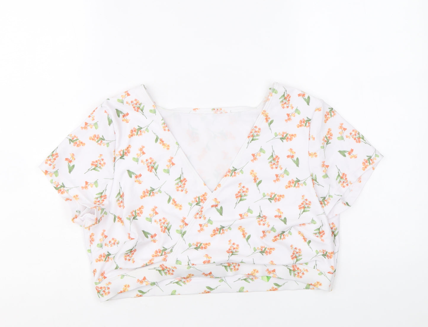 Peek & Beau Womens White Floral Polyester Cropped Blouse Size 18 V-Neck
