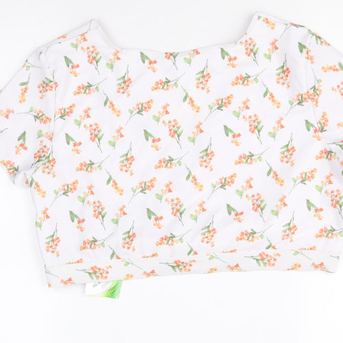 Peek & Beau Womens White Floral Polyester Cropped Blouse Size 18 V-Neck