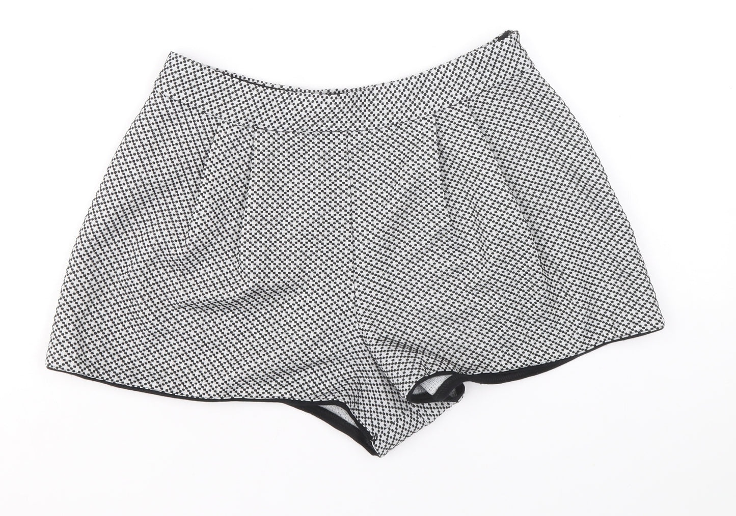 Miss Selfridge Womens Black Geometric Polyester Hot Pants Shorts Size 10 Regular Zip