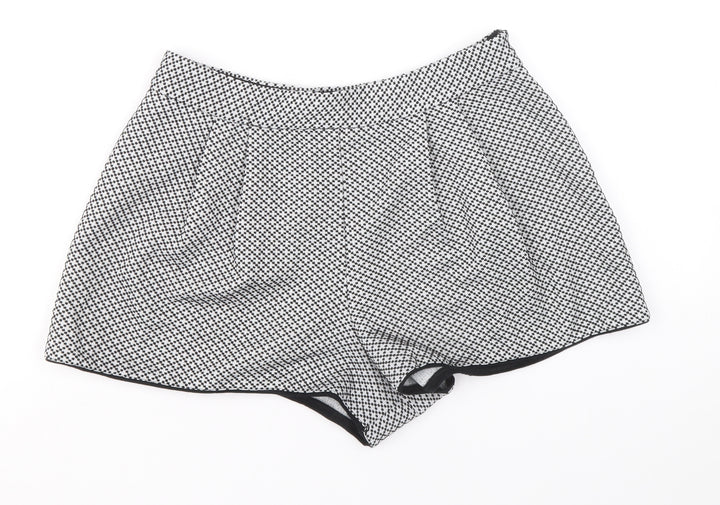 Miss Selfridge Womens Black Geometric Polyester Hot Pants Shorts Size 10 Regular Zip