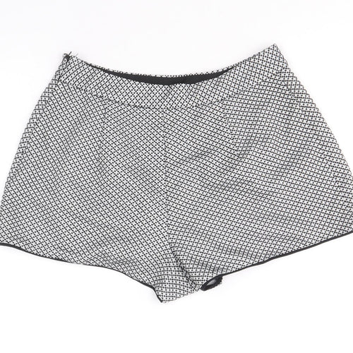 Miss Selfridge Womens Black Geometric Polyester Hot Pants Shorts Size 10 Regular Zip