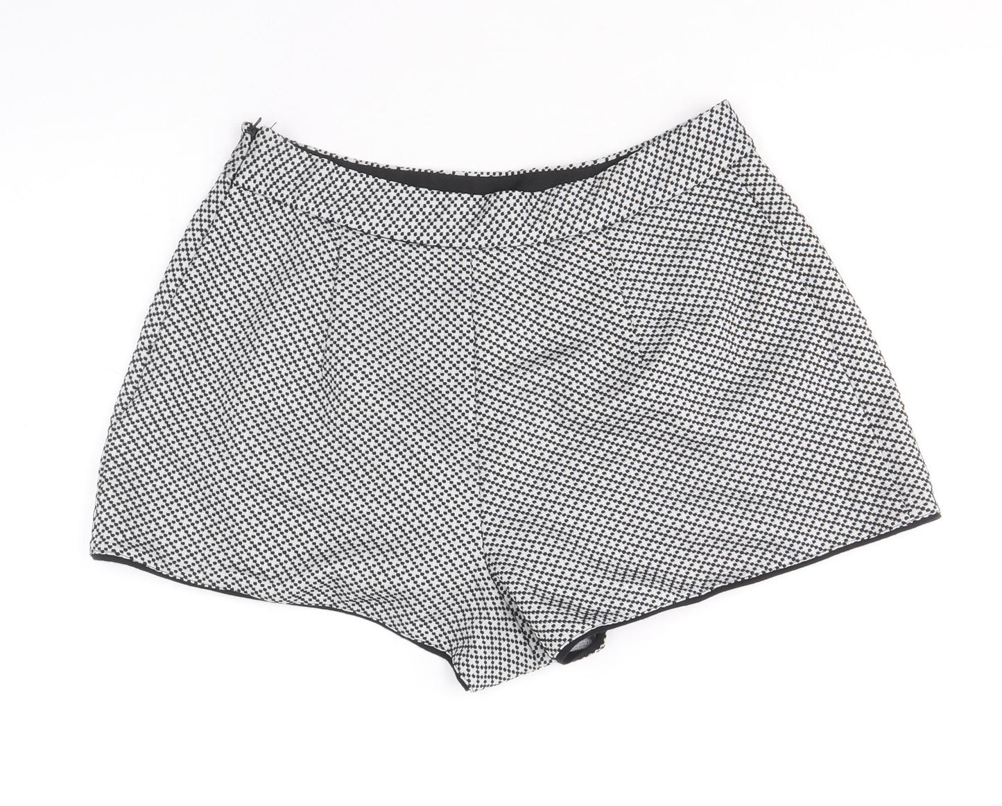 Miss Selfridge Womens Black Geometric Polyester Hot Pants Shorts Size 10 Regular Zip