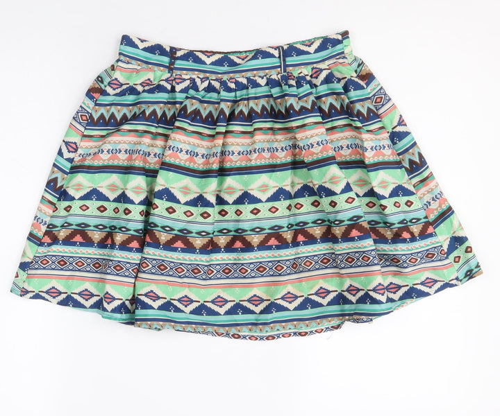 Band of Gypsies Womens Multicoloured Geometric Polyester Skater Skirt Size M