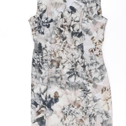 H&M Womens Grey Geometric Polyacrylate Fibre Shift Size 10 Square Neck Zip