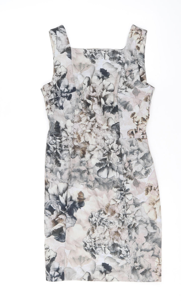 H&M Womens Grey Geometric Polyacrylate Fibre Shift Size 10 Square Neck Zip