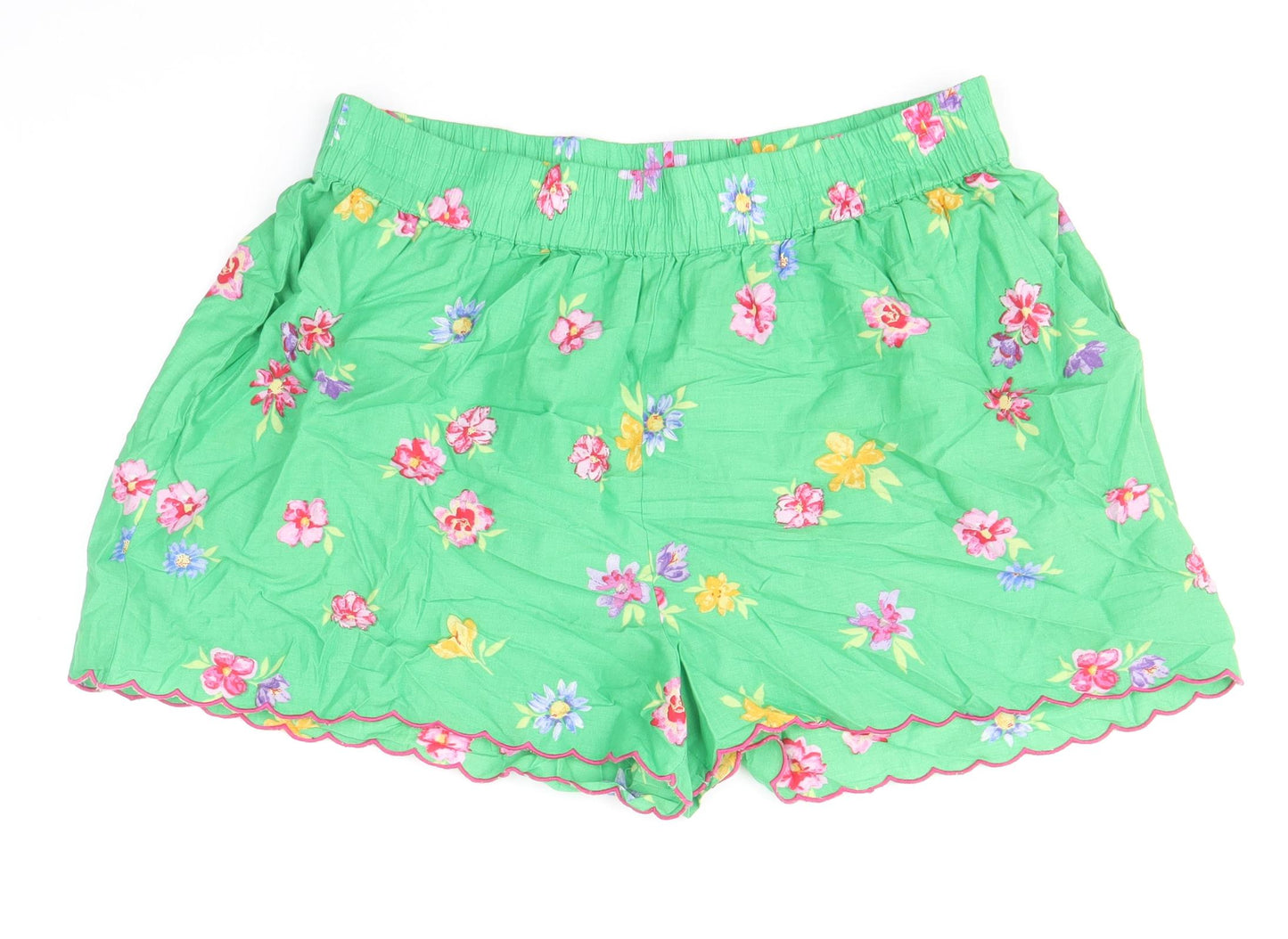Nobody's Child Womens Green Floral 100% Cotton Bermuda Shorts Size 10 Regular Pull On
