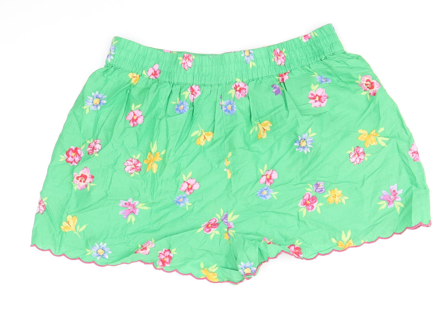 Nobody's Child Womens Green Floral 100% Cotton Bermuda Shorts Size 10 Regular Pull On