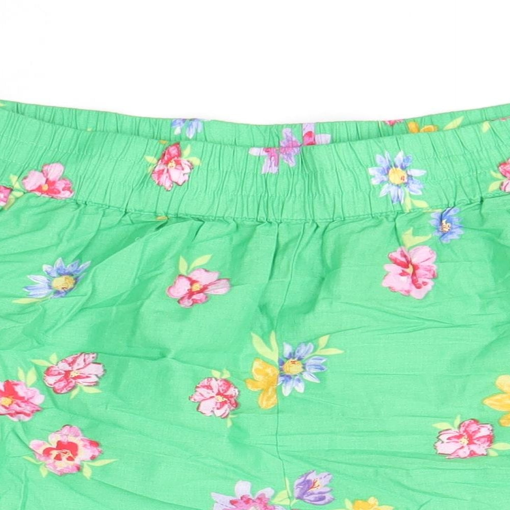Nobody's Child Womens Green Floral 100% Cotton Bermuda Shorts Size 10 Regular Pull On
