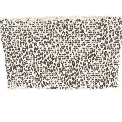 Divided by H&M Womens Beige Animal Print Cotton Cropped Blouse Size L Off the Shoulder - Leopard Print Bandeau
