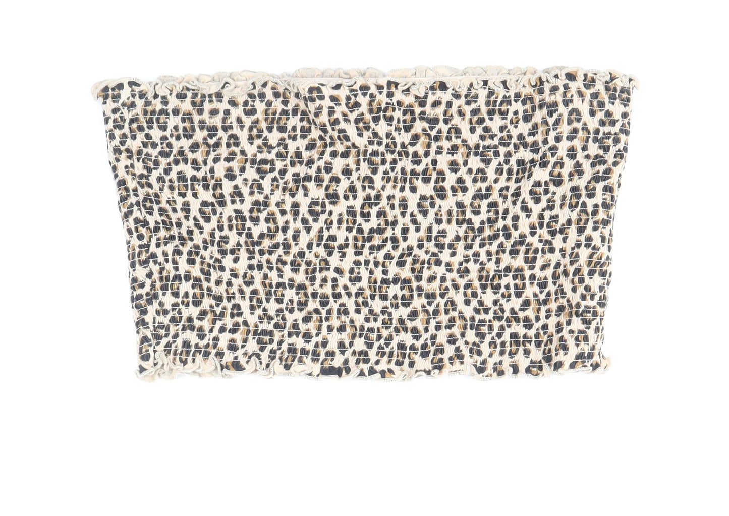 Divided by H&M Womens Beige Animal Print Cotton Cropped Blouse Size L Off the Shoulder - Leopard Print Bandeau