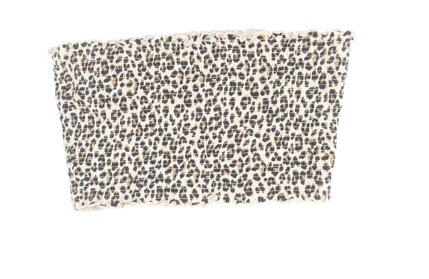 Divided by H&M Womens Beige Animal Print Cotton Cropped Blouse Size L Off the Shoulder - Leopard Print Bandeau