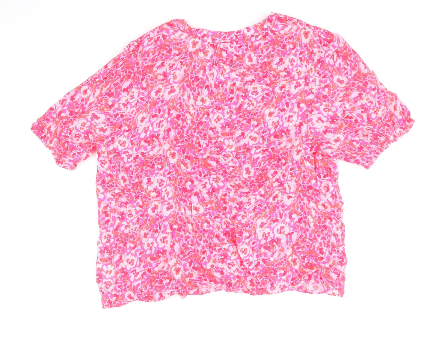 Hush Womens Pink Floral Cotton Basic Blouse Size 16 V-Neck
