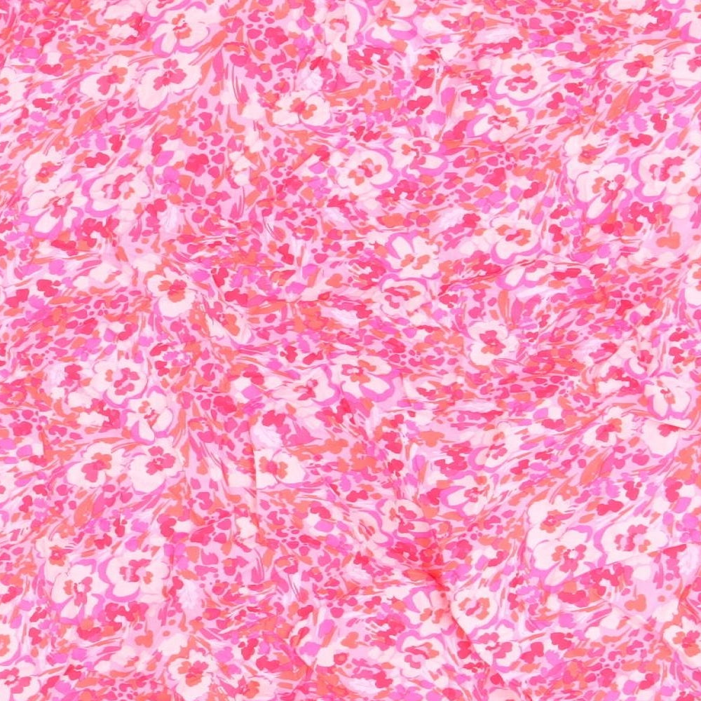 Hush Womens Pink Floral Cotton Basic Blouse Size 16 V-Neck