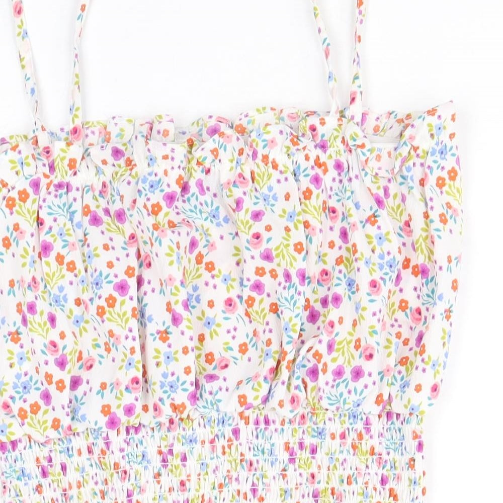 Topshop Womens Multicoloured Floral Polyester Cropped Tank Size 8 Square Neck - Shirred Waist
