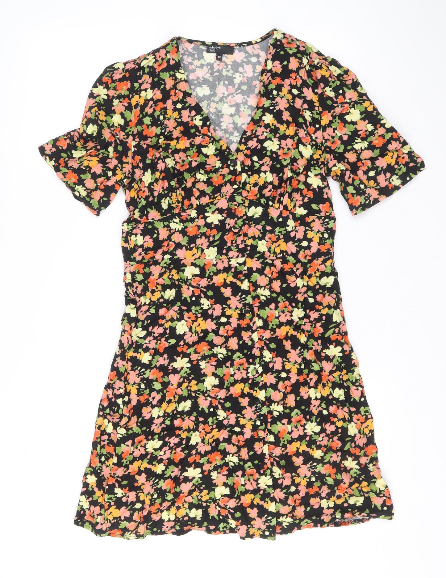 Nobodys Child Womens Multicoloured Floral Viscose Mini Size 10 V-Neck Button