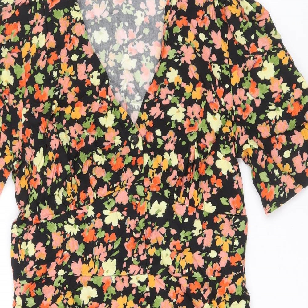 Nobodys Child Womens Multicoloured Floral Viscose Mini Size 10 V-Neck Button
