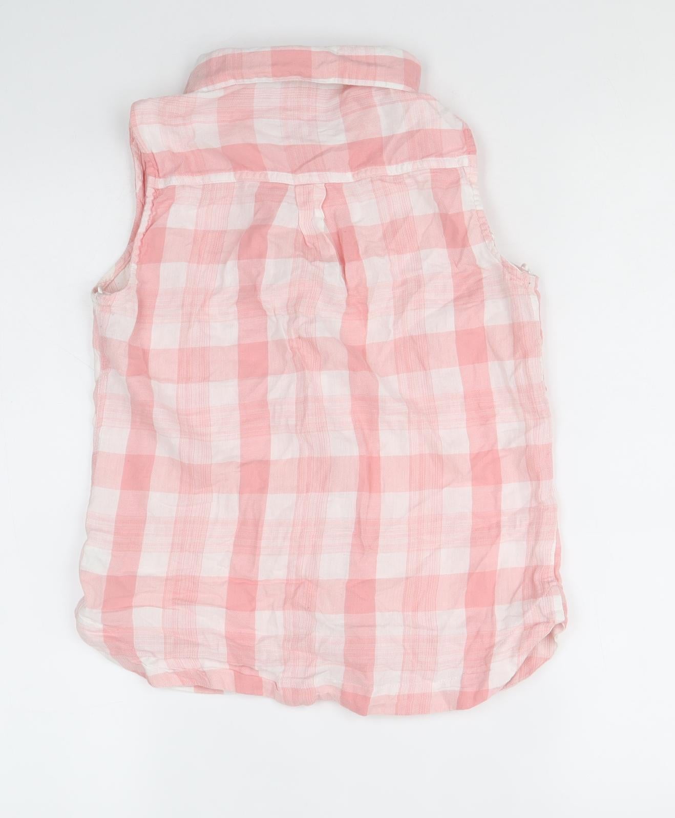 TU Womens Pink Check 100% Cotton Basic Button-Up Size 8 Collared