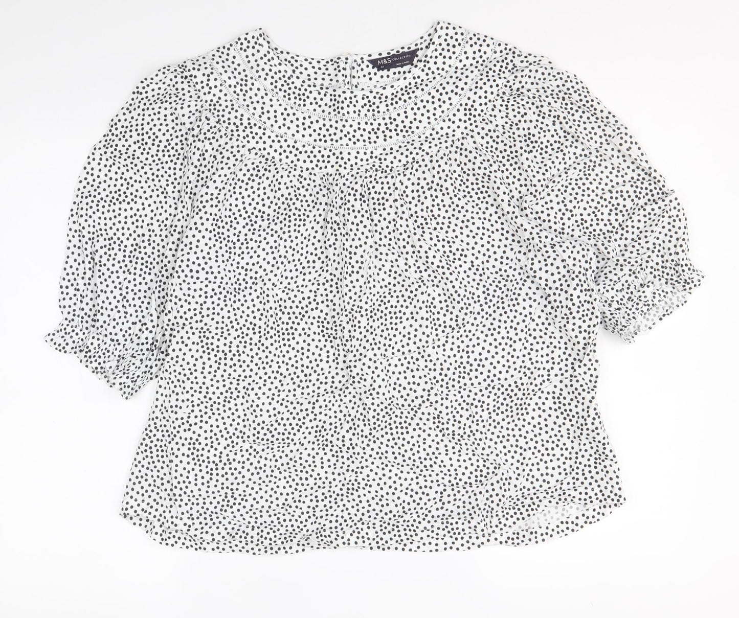 Marks and Spencer Womens White Geometric Viscose Basic Blouse Size 14 Scoop Neck