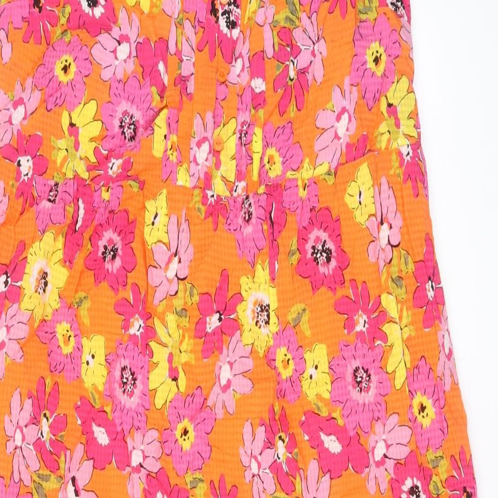 Marks and Spencer Womens Orange Floral Viscose A-Line Size 14 Square Neck Button