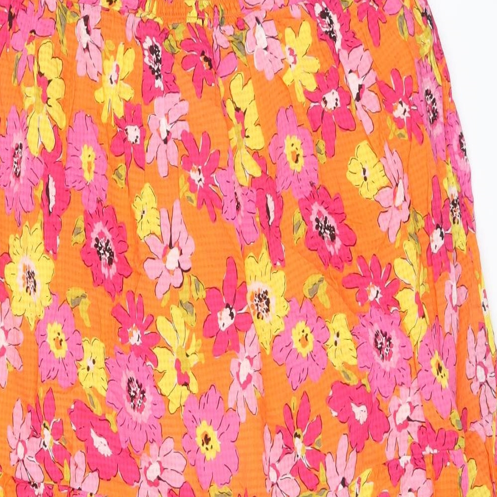 Marks and Spencer Womens Orange Floral Viscose A-Line Size 14 Square Neck Button