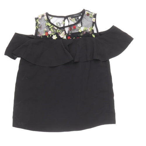 Atmosphere Womens Black Floral Polyester Basic Blouse Size 10 Scoop Neck