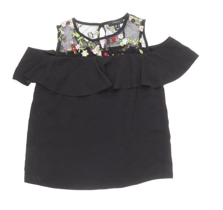 Atmosphere Womens Black Floral Polyester Basic Blouse Size 10 Scoop Neck