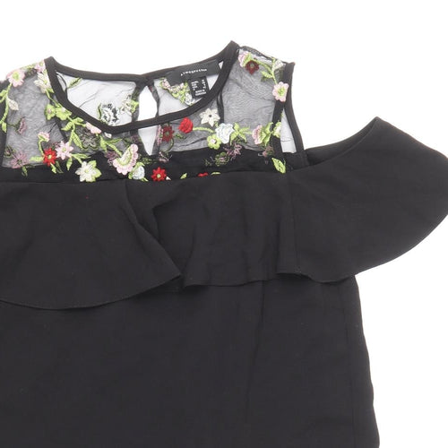 Atmosphere Womens Black Floral Polyester Basic Blouse Size 10 Scoop Neck