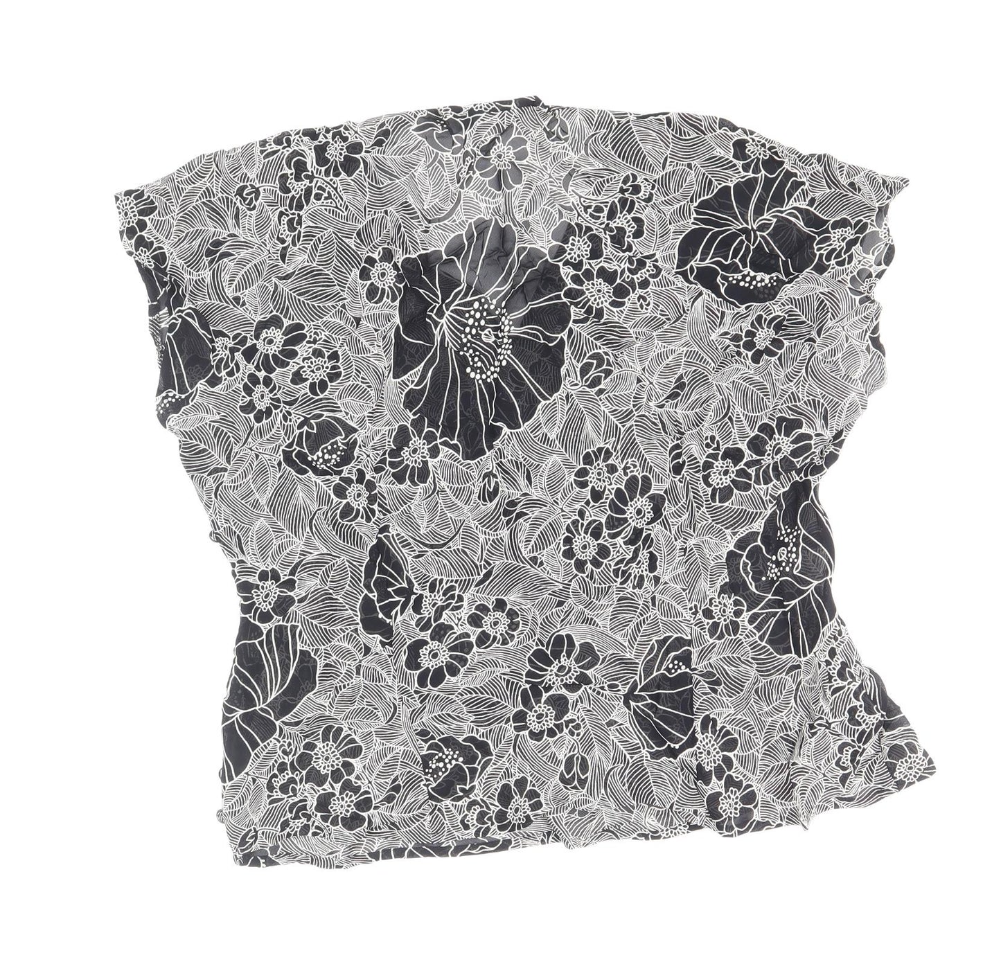 Marks and Spencer Womens Black Floral Viscose Basic Blouse Size 14 V-Neck