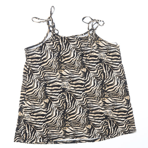 TU Womens Brown Geometric Viscose Basic Tank Size 12 Round Neck