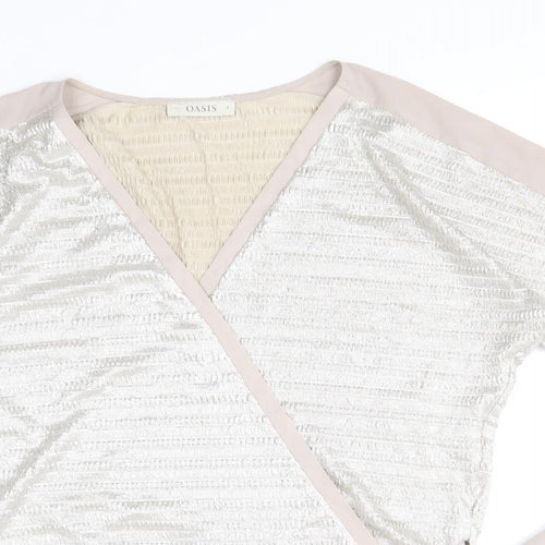 Oasis Womens Gold Polyester Basic Blouse Size S V-Neck