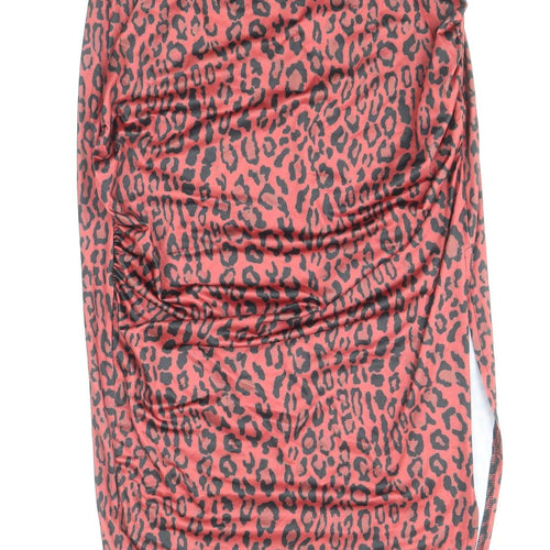 Nakd Womens Red Animal Print Polyester Straight & Pencil Skirt Size M - Leopard Pattern
