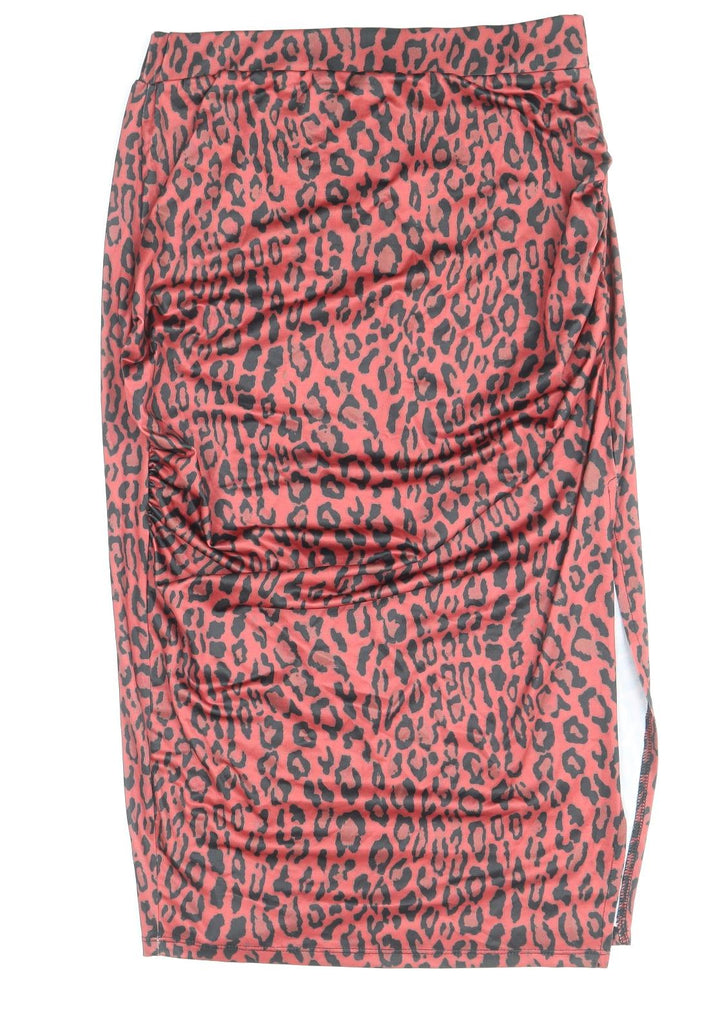 Nakd Womens Red Animal Print Polyester Straight & Pencil Skirt Size M - Leopard Pattern