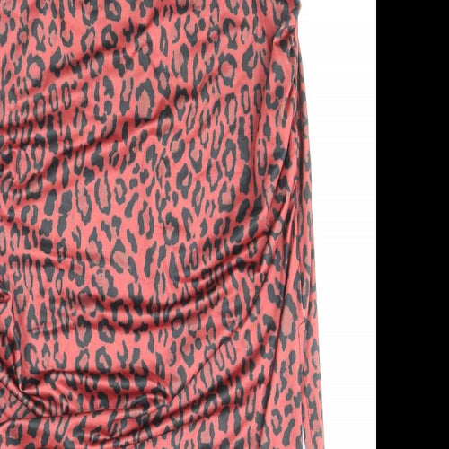 Nakd Womens Red Animal Print Polyester Straight & Pencil Skirt Size M - Leopard Pattern