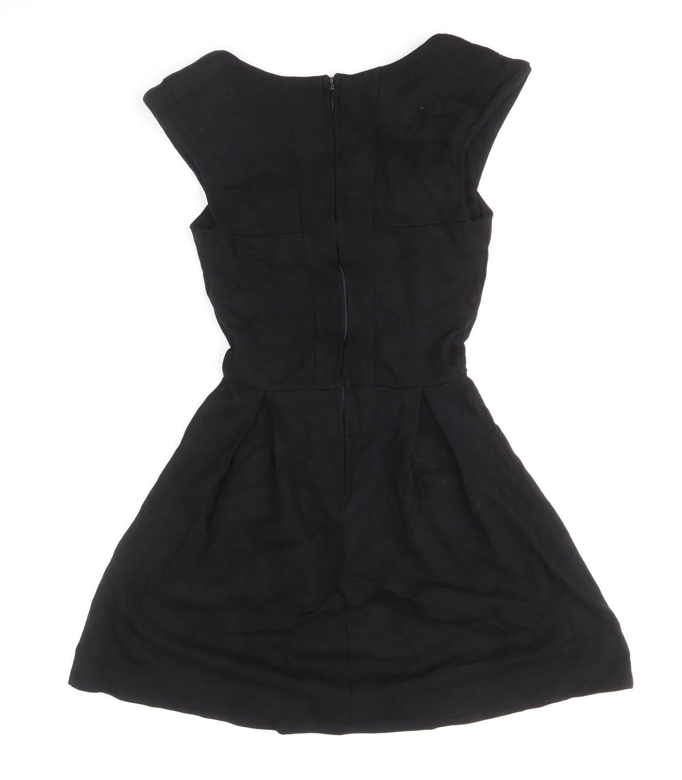 ASOS Womens Black Viscose Fit & Flare Size 8 Square Neck Zip
