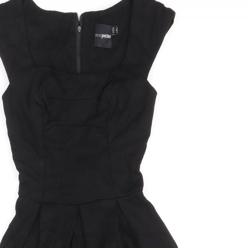 ASOS Womens Black Viscose Fit & Flare Size 8 Square Neck Zip