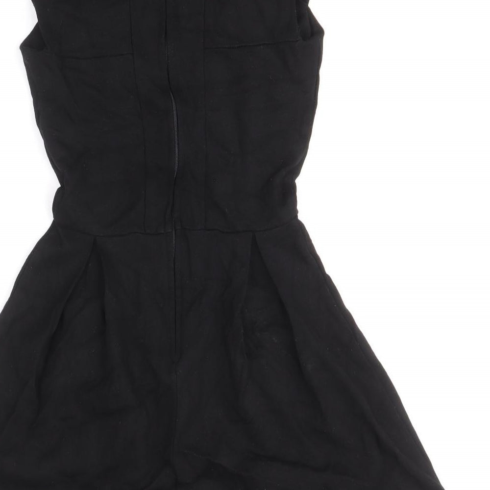 ASOS Womens Black Viscose Fit & Flare Size 8 Square Neck Zip