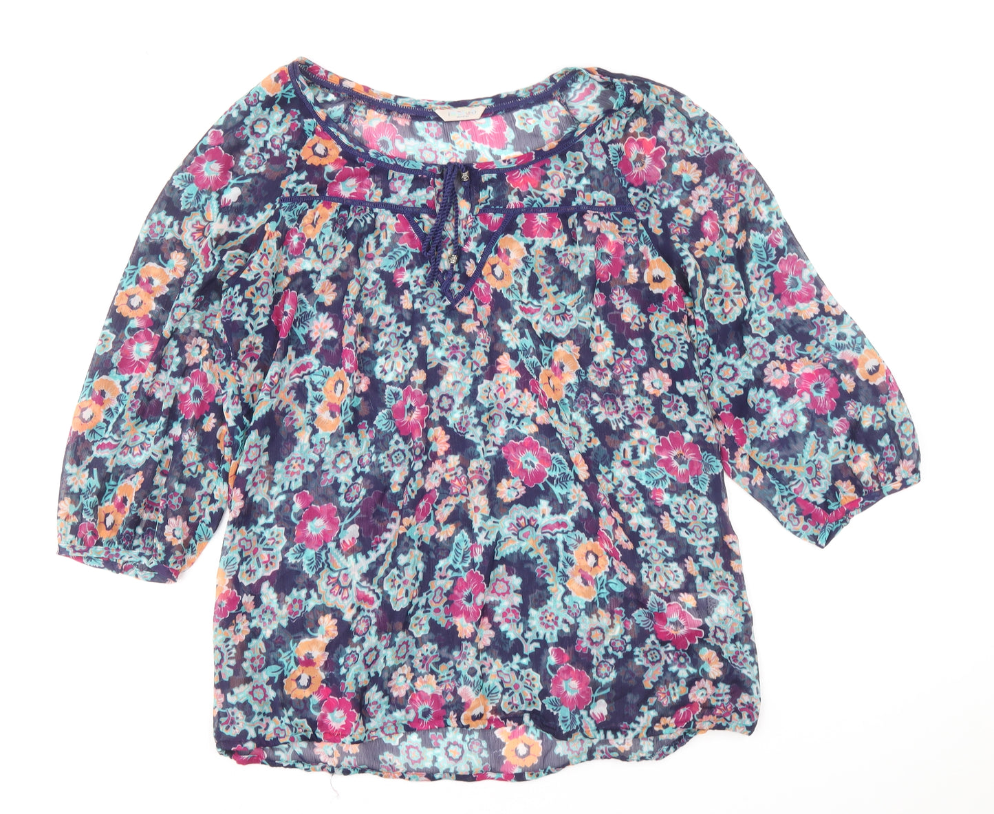 Indigo Womens Multicoloured Geometric Polyester Basic Blouse Size 12 Round Neck