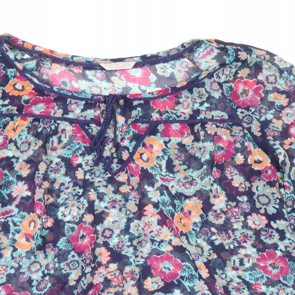 Indigo Womens Multicoloured Geometric Polyester Basic Blouse Size 12 Round Neck